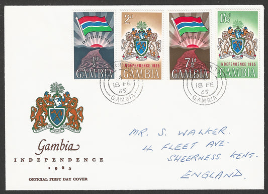 Gambia stamps FDc - Coat of Arms set - Independence , 1965 - GGG00748