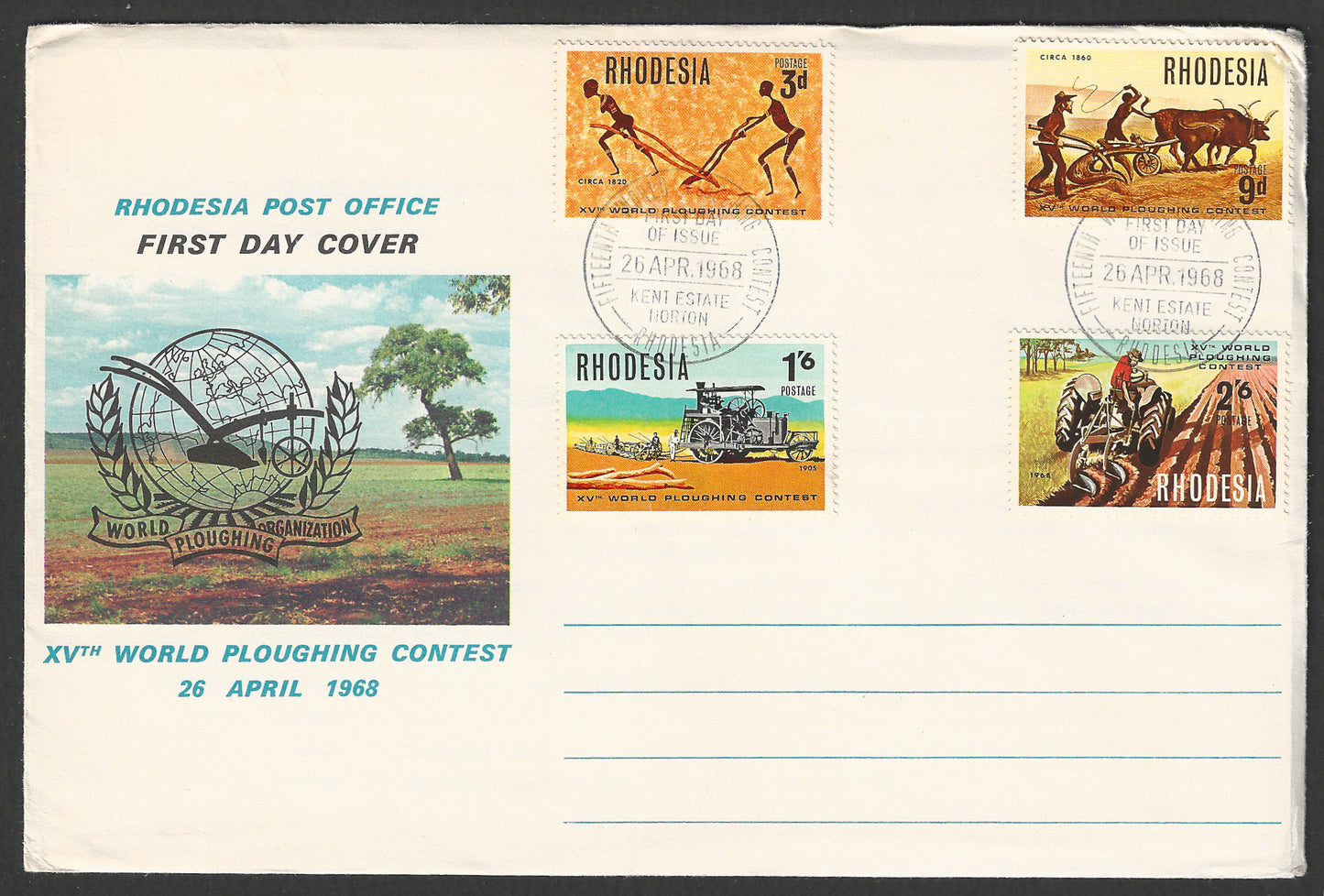 Rhodesia stamps FDC - XVth World Ploughing Content set , 1968 - GGG00750