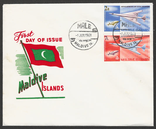 Maldives stamps FDC - Male Cancellation, Development of Civil Aviation, 1968 - GGG00760