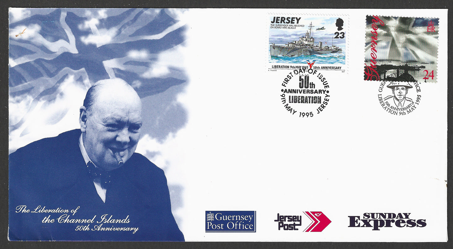 Jersey and Guersey stamps on Cover for the liberation of the channel Islands 50 th Annversary , 1995 - GGG00766