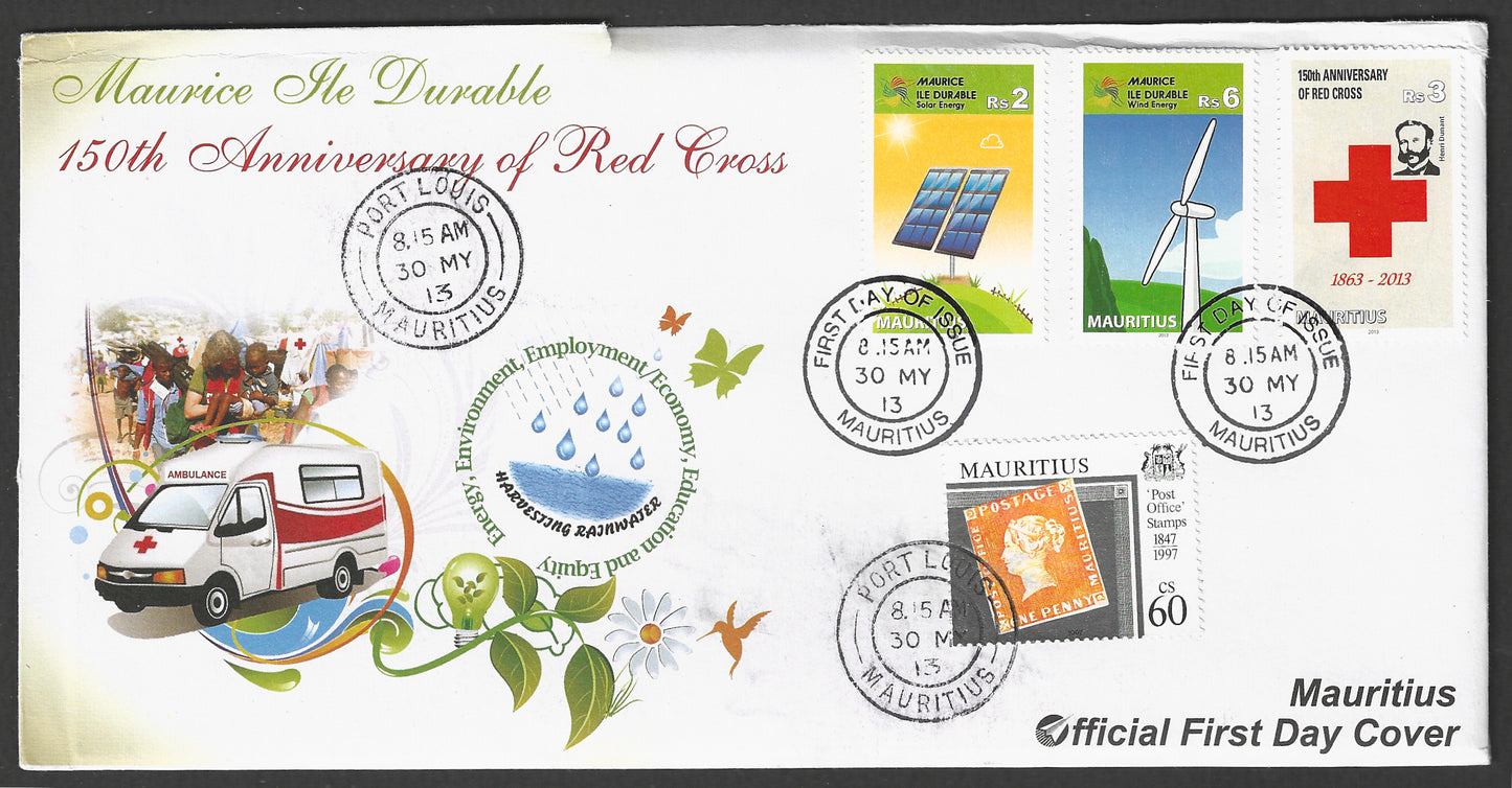 Mauritius stamps FDC - 150th Anniversary of Red Cross, 2013 - GGG00768
