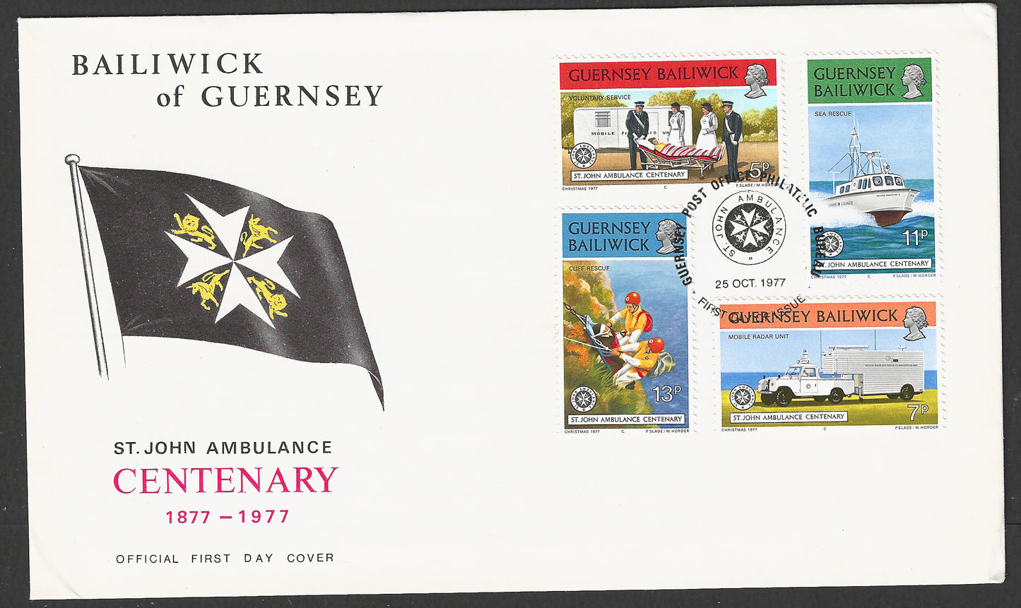 Guernsey stamps FDC - St. John Ambulance Centenary, 1977 - GGG00785