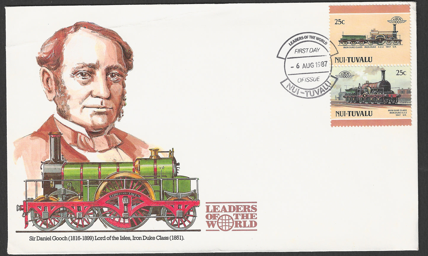 Nui-Tuvalu stamps FDC - Locomative / Trains in Pairs, Learders of the world , 1987 - GGG00786