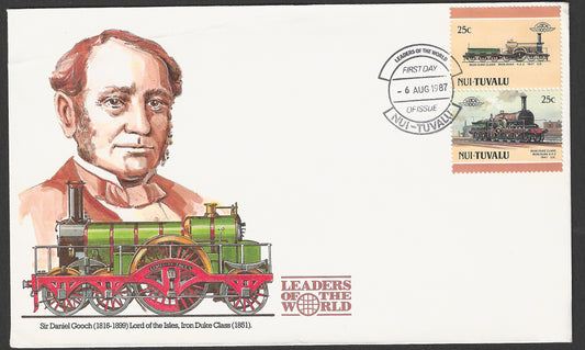 Nui-Tuvalu stamps FDC - Locomative / Trains in Pairs, Learders of the world , 1987 - GGG00786