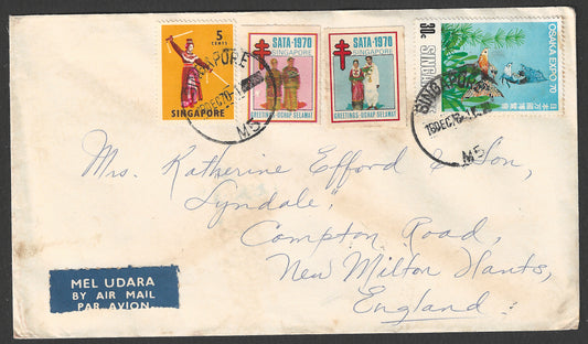 Singapore to England Postally used cover to TB Label , 1970 - GGG00788
