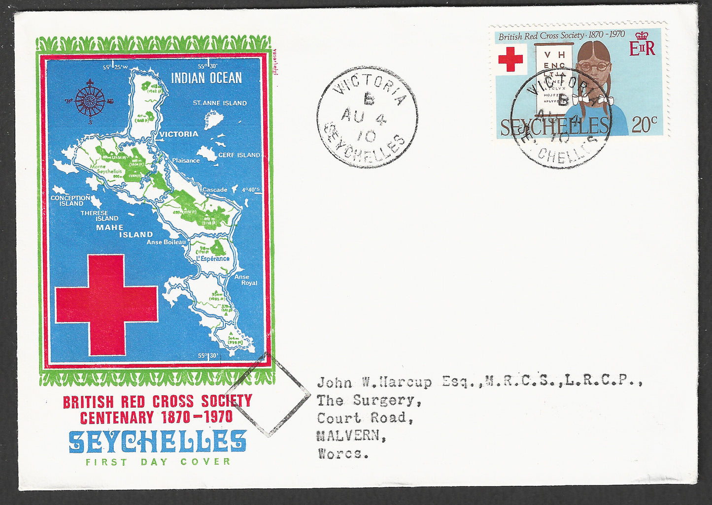 Seychelles stamps FDC - British Red Cross Society Centenary, 1970 - GGG00820