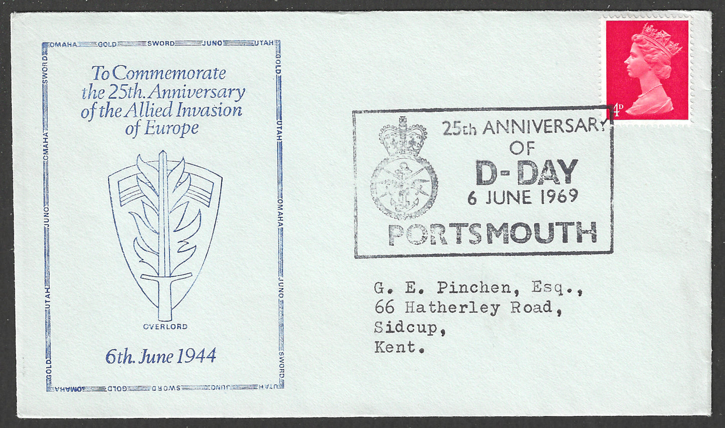 Great Britain stamps - FDC - 25th Anniversary of D-Day Portsmouth Cancellation,  1969 - GGG00867