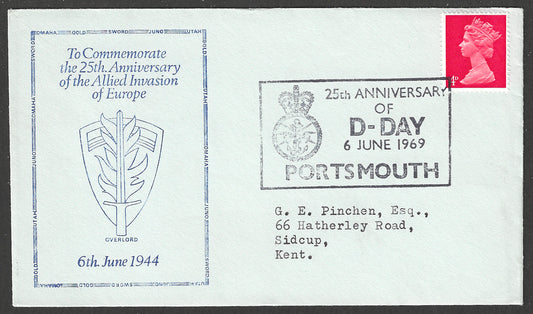 Great Britain stamps - FDC - 25th Anniversary of D-Day Portsmouth Cancellation,  1969 - GGG00867