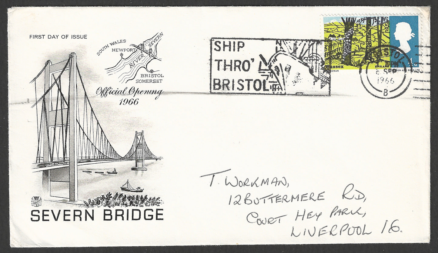 Great Britain stamps - FDC - Severn Bridge - Ship Thro Bristol Cancellation 1966 - GGG00868