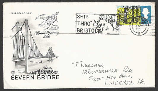 Great Britain stamps - FDC - Severn Bridge - Ship Thro Bristol Cancellation 1966 - GGG00868