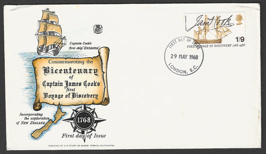 Great Britain stamps - FDC - Bicentenary of Captai James Cooks, 1968 - GGG00882