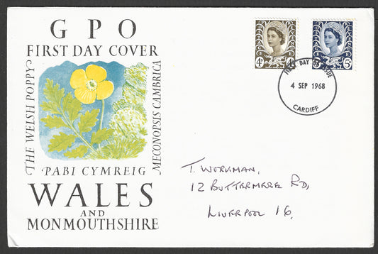 Great Britain stamps - FDC - Pabi Cymreig Wales and Monmouthshire, 1968 - GGG00885
