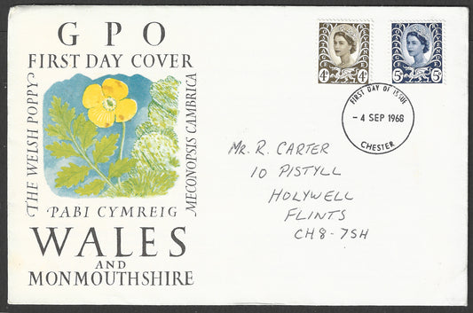 Great Britain stamps - FDC - Pabi Cymreig Wales and monmouthshire , 1968 - GGG00903