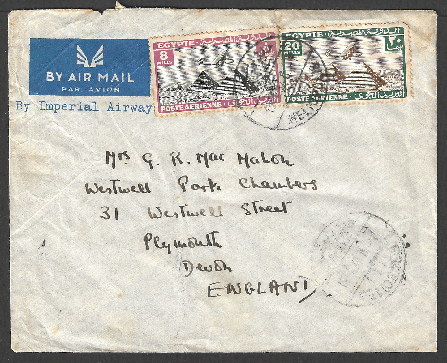 Egypt stamps Postally Used to England by Imperial Airway ,  - GGG00963