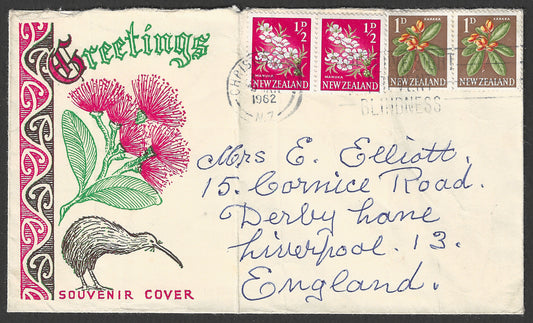 Newzealand stamps Greeting Sovenie Cover ,postally used to England , Flwers Theme, 1962 - GGG00967