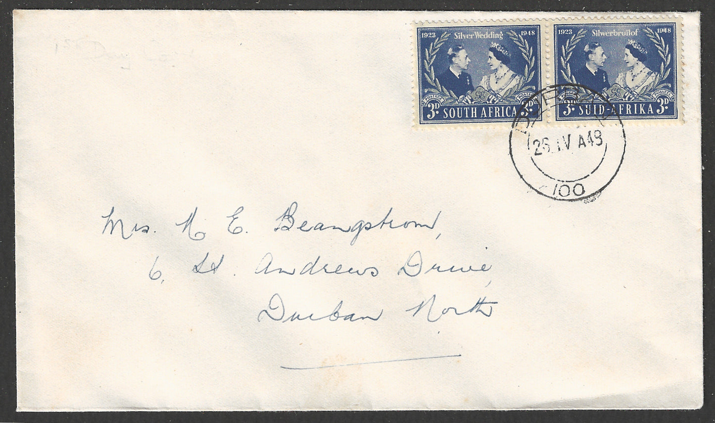 South and Suid Africa stamps FDC - Silver Wedding, 1948 - GGG00968