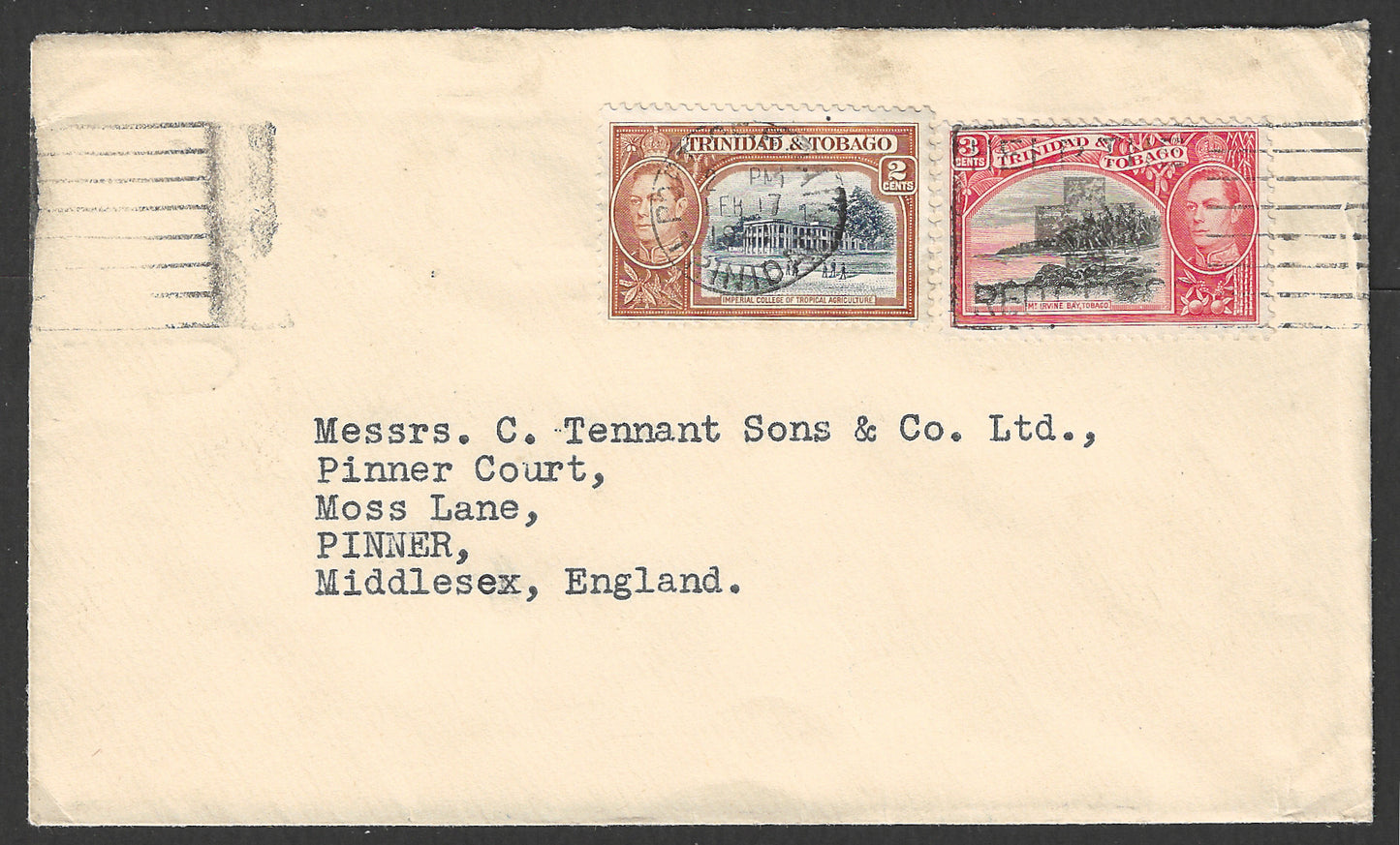 Trinidad and Tobago stamps Postally used cover to England , 1947 - GGG00974