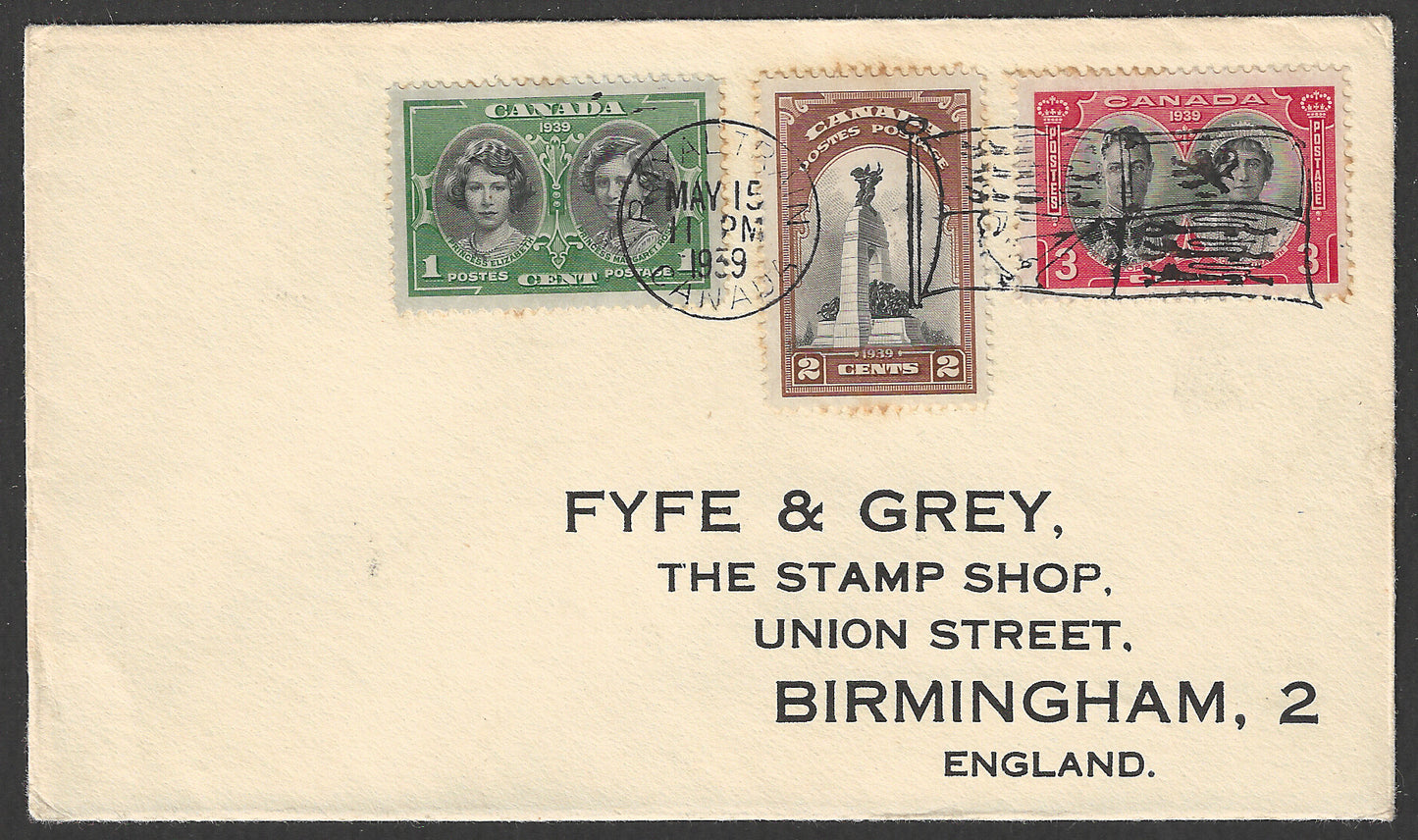 Canada to England Postally used Cover Royal Visit, Set, 1939 - GGG00976