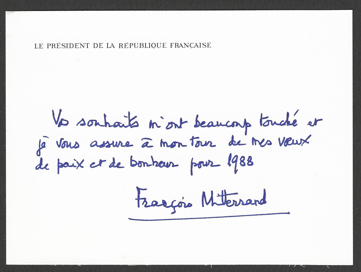 Official Postally used cover with official Post Card written by the French President Francois Mitterrand, 1987. Extremely Rare - GGG01751