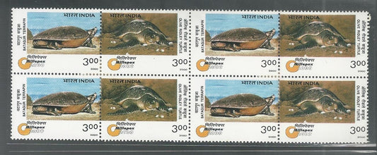 India Stamps – Se-tenant Block of 4 – Milepex 2000 – Turtle, 2000, Mint – INBLK0382 – INBLK0381 INBLK0382
