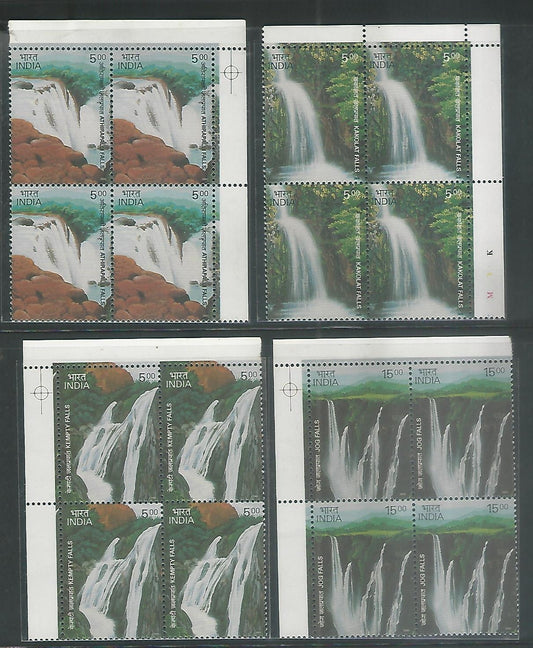 India Stamps – Block of 4 – Waterfall ( Athirapalli ( Kerala ), Kempty ( Uttaranchal ), Kaklat ( Bihar) and Jog ( Karanataka ) ) , 2003 – INBLK437
