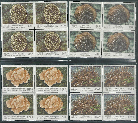 India Stamps – Block of 4 – Coarls of India Complete set, 2001 – INBLK469