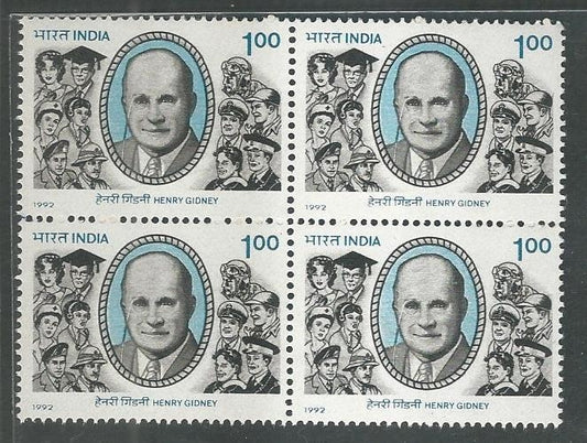 India Stamps – Block of 4 – Henry Albert John Gidney, 1992 – INBLK0501