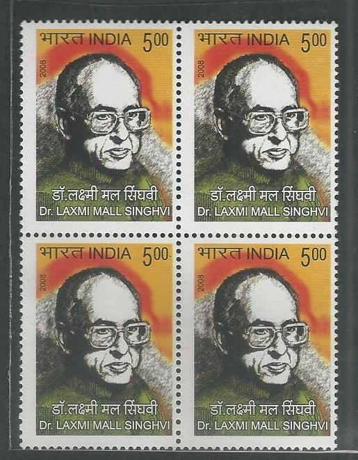 India Stamps – Block of 4 – Dr. Lakshmi Mall singhvi – 2008 – INBLK0507