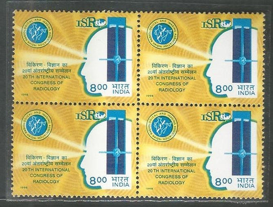 India Stamps – Block of 4 – International Congress of Radiology, New delhi, 1998 – INBLK0530