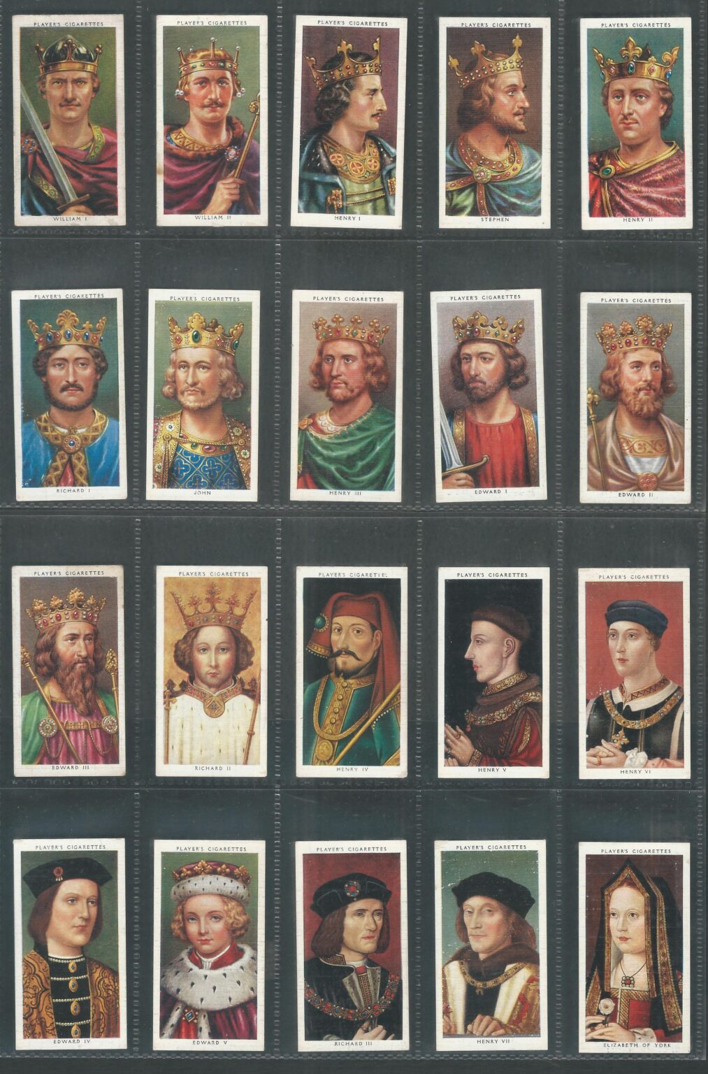 Cinderellas / Labels / Players Cigarettes Cards – Kings and Queens of England Complete set of 50 with Description on backside , RAre