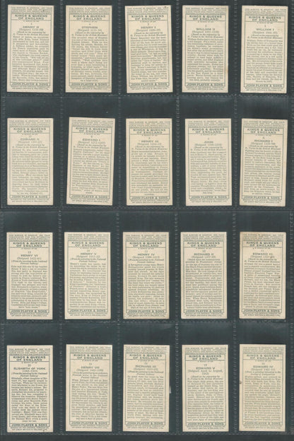 Cinderellas / Labels / Players Cigarettes Cards – Kings and Queens of England Complete set of 50 with Description on backside , RAre