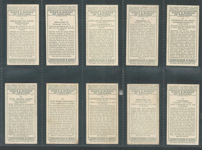 Cinderellas / Labels / Players Cigarettes Cards – Kings and Queens of England Complete set of 50 with Description on backside , RAre