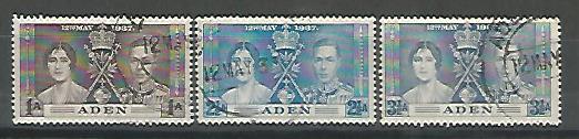 Aden Stamps – Complete set of 3 Value – coronation 1937 , Used - MSR0001