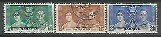 Bahamas Stamps – Complete set of 3 Value – coronation 1937 , Used - MSR0005