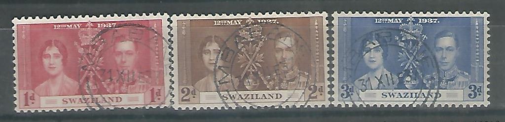 Swaziland Stamps – Complete set of 3 Value – coronation 1937 , Used - MSR0013
