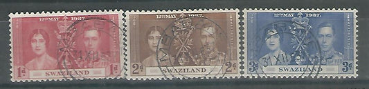 Swaziland Stamps – Complete set of 3 Value – coronation 1937 , Used - MSR0013