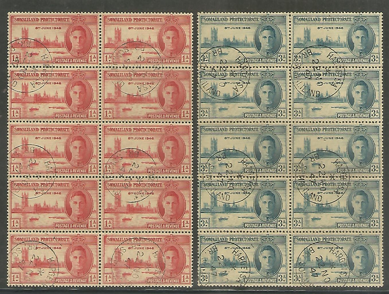 Somaliland Protectorate Block of 10 – Very Rare to Find – King George VI – Victory – Complete 1947. Used - MSR0095