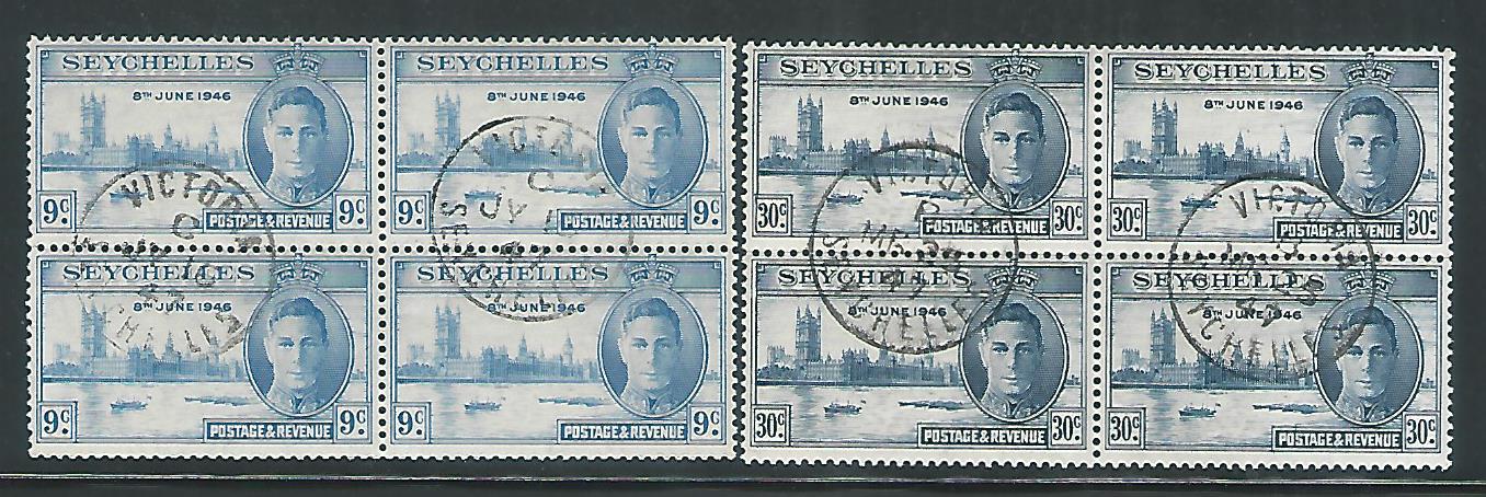 Seychelles – Block of 4 – Very Rare to Find – King George VI – Victory – Complete 1947. Used - MSR0101