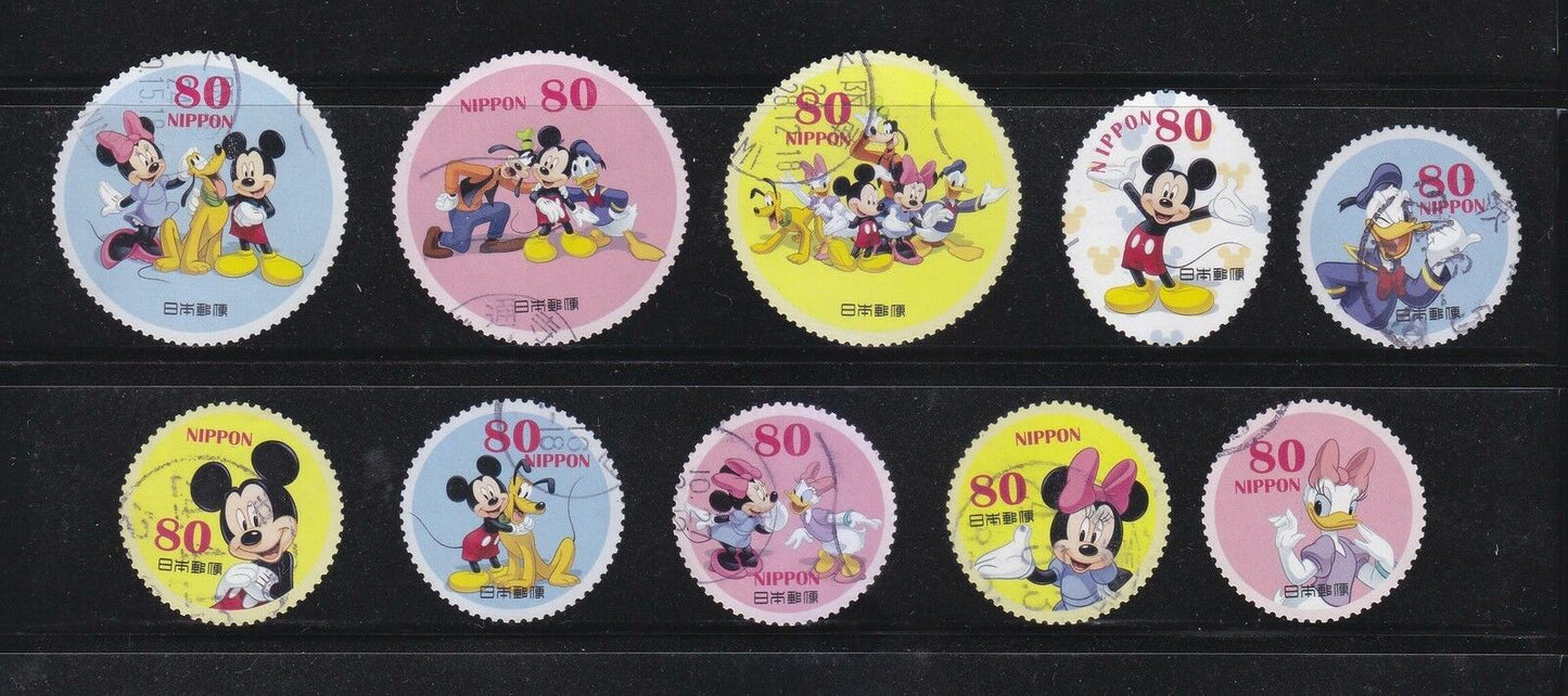 JAPAN 2012 MICKEY MOUSE & MINNIE DISNEY 80 YEN COMP. SET OF 10 STAMPS FINE USED - MSR0113