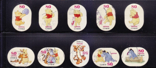 JAPAN 2013 DISNEY CHARACTERS WINNIE THE POOH 80 YEN COMP. SET OF 10 STAMPS USED - MSR0122