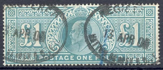 GREAT BRITAIN Stamps - Kind Edward VII , 1902 - SG No. 266 - 1 Pound - Used, Very Rare