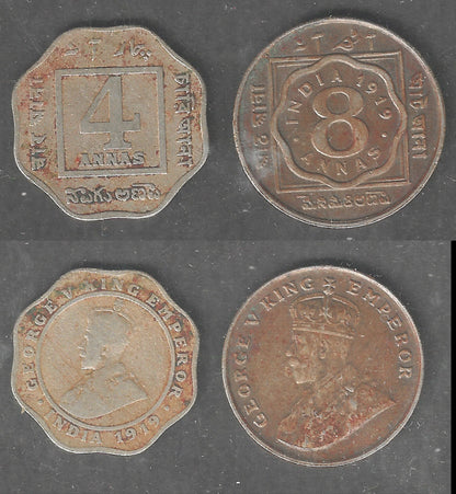 British India King George Coisn of 8 as and 4 as, Calcutta Mint, Used - special Lot 30