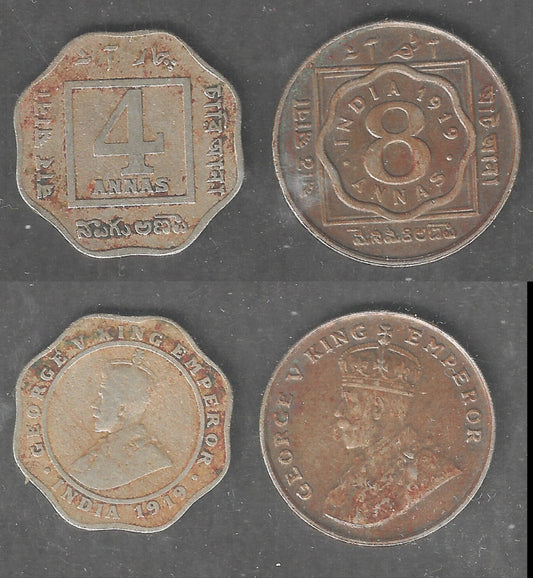 British India King George Coisn of 8 as and 4 as, Calcutta Mint, Used - special Lot 30