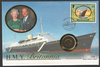 1997 Guernsey Royal Yacht Britannia £5 Gold Proof 1/25oz Coin First Day Cover - VIP0001