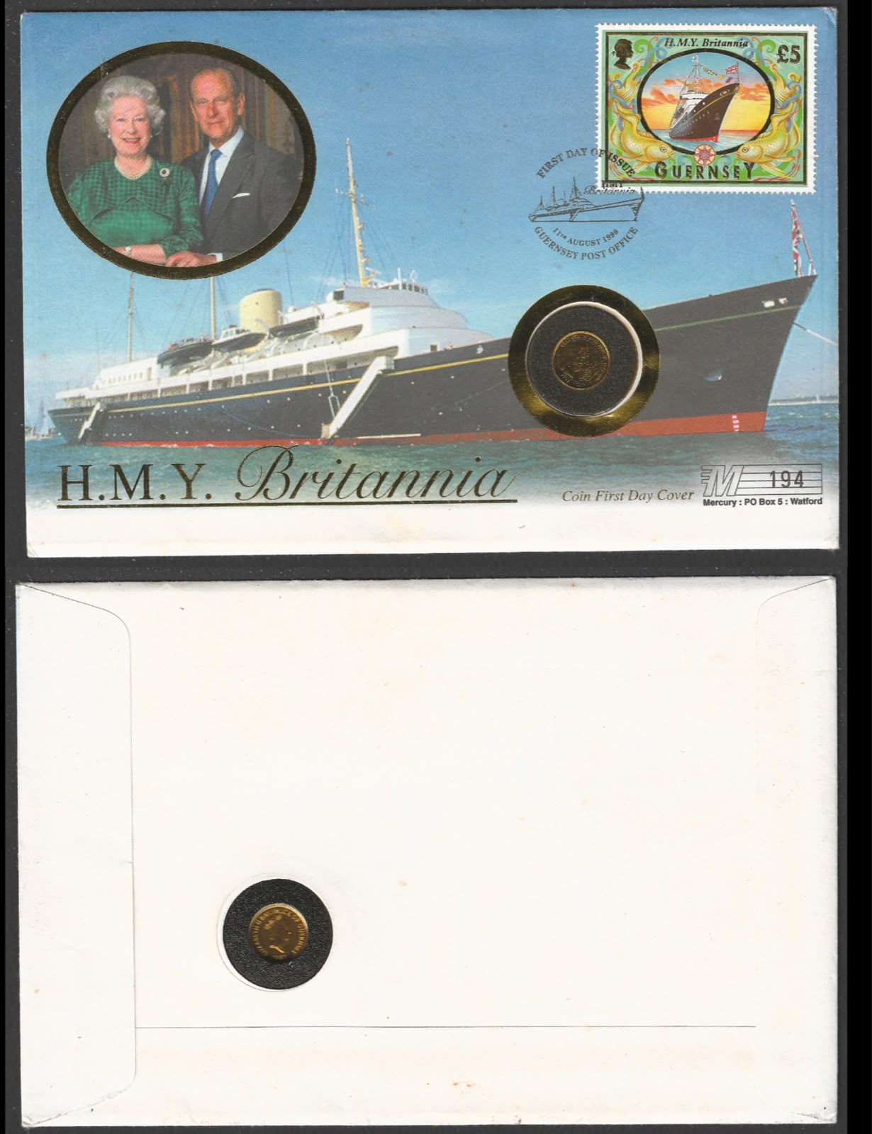 1997 Guernsey Royal Yacht Britannia £5 Gold Proof 1/25oz Coin First Day Cover - VIP0001