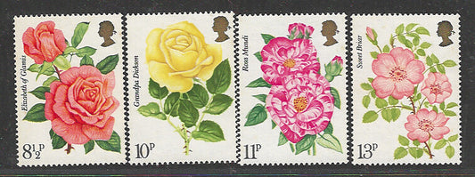 Great Britain Stamps, Flowers Complete Set of 4 Values, Mint, Backside Few Stains - VVV00624