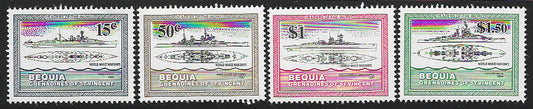 Bequia - Grenadines of St. Vincent Set of 4 Values - World War  II War ships, 1985 - VVV01209