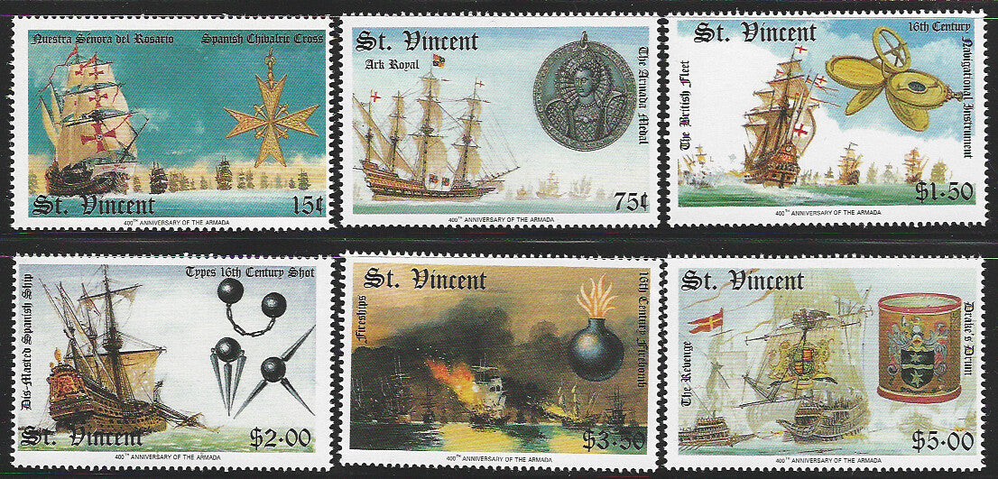St. Vincent stamsp set of 6 Values - Ships, Voyage - VVV01234