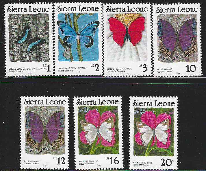 Sierra Leone stamps Set of 7 Values, Butterflies, 1989 - VVV01465