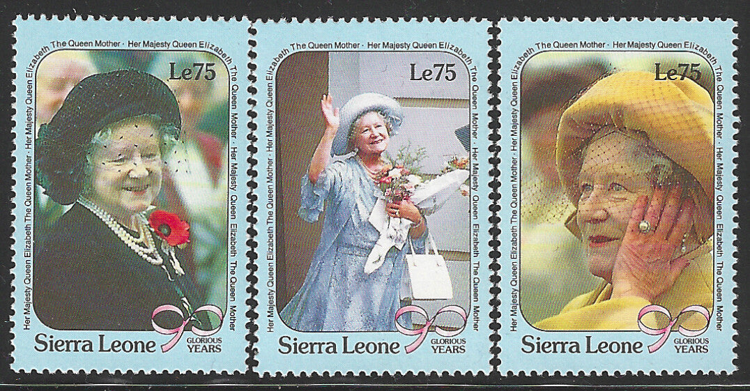 Sierra Leone - 90 th Anniversary of the Birth of Queen Elizabeth the Queen mother, 1990,  Mint  stamps - VVV02804